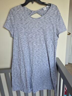 GAP Navy White Striped Cross-Back Short Sleeve T Shirt Dress Size Large Petite